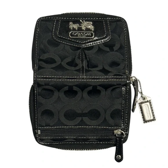 Coach Black Jacquard Signature Zip Wallet – Gold Trim Zip Around - Picture 5 of 5